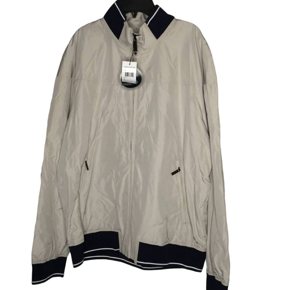 Perry Ellis Lightweight Harrington Jacket Long Sleeves Stand Collar Ivory Medium